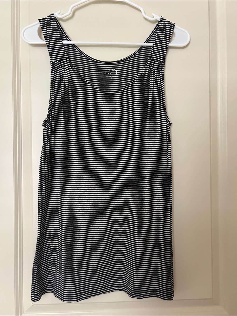 LOFT Black and White Striped Scoop Neck Tank